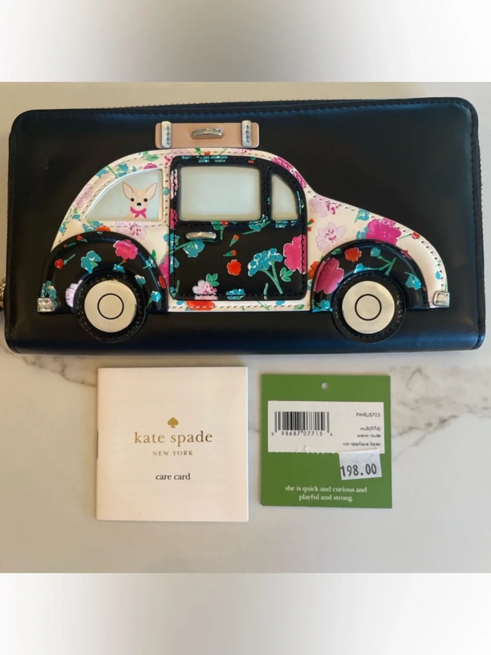 Kate Spade New York Scenic Route Car Appliqué black Leather Wallet like new